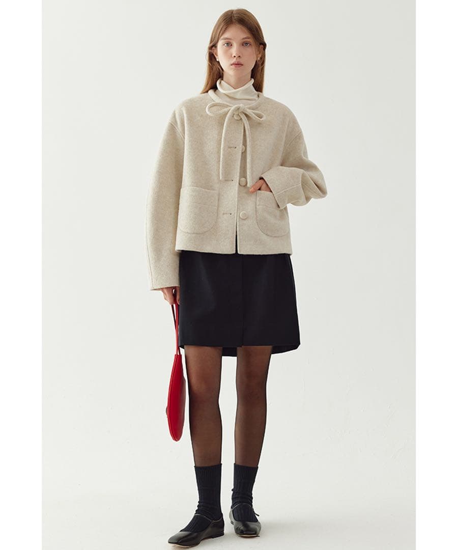 Fanostudios リボンタイ ショートウールコート FQ24W101 Ｓ
