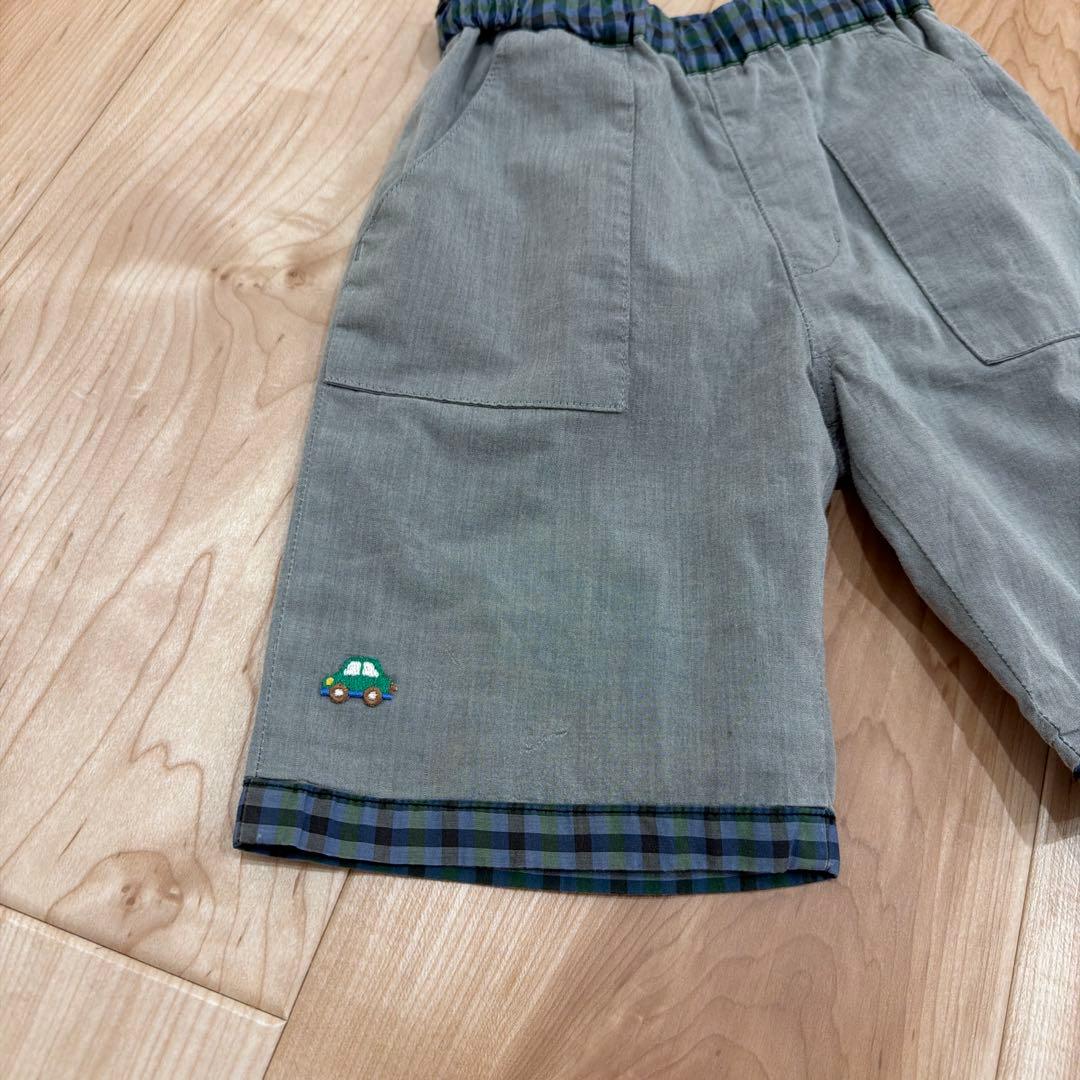 familiar 90cm 男の子 シャンブレー調チェックのセットアップ