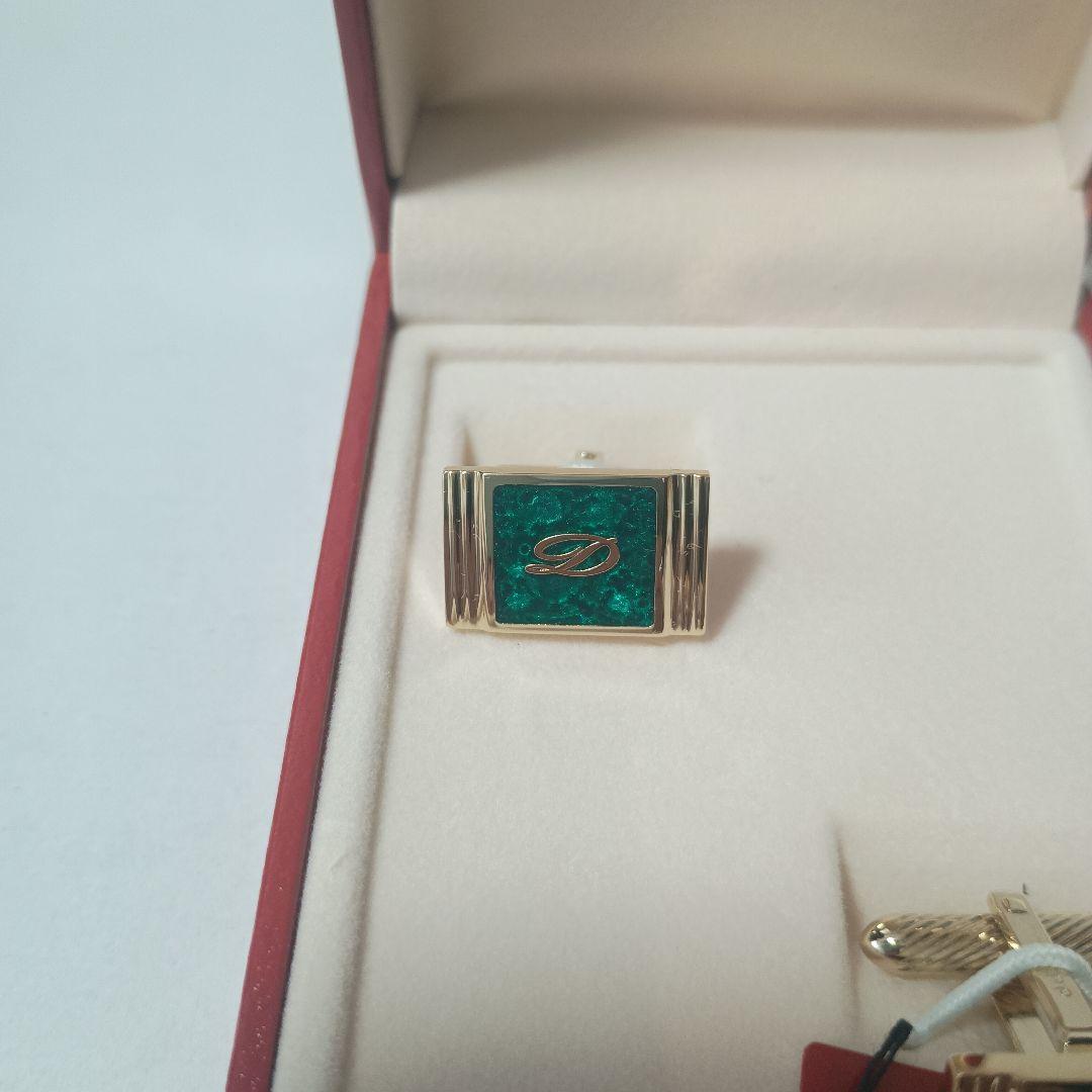 S.T.Dupontのグリーンとゴールドのスクエアカフリンクス