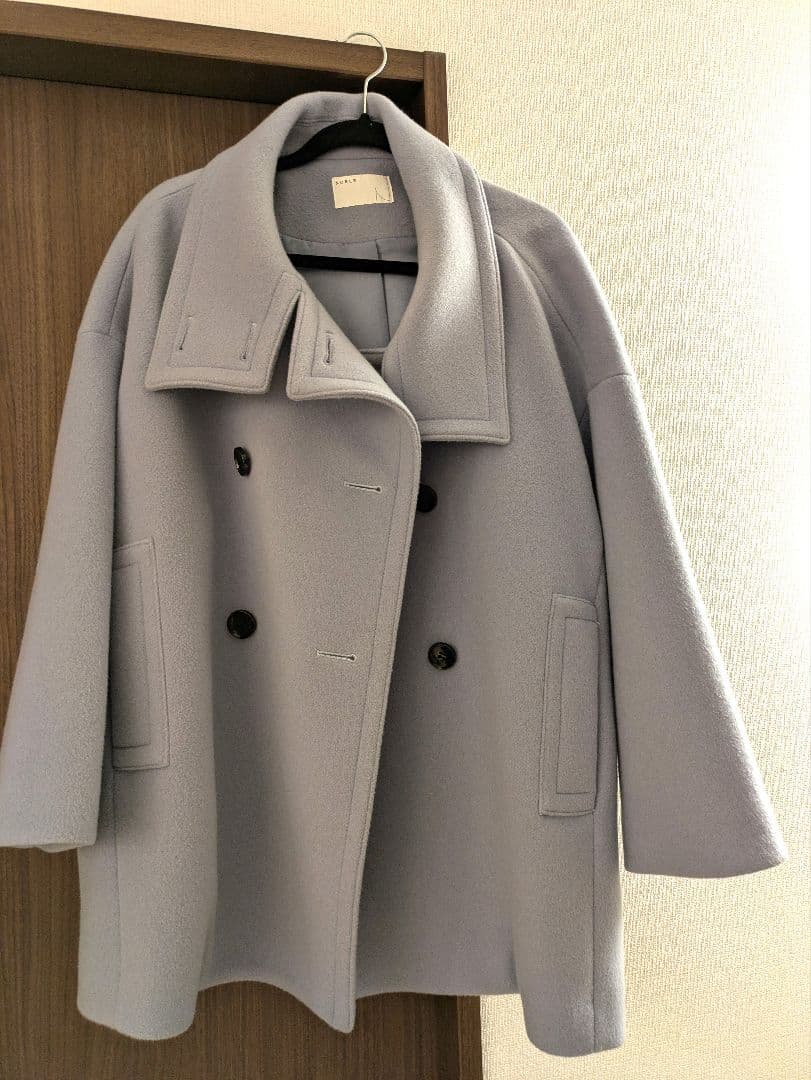 スタンドカラーオーバーコート サックスブルー