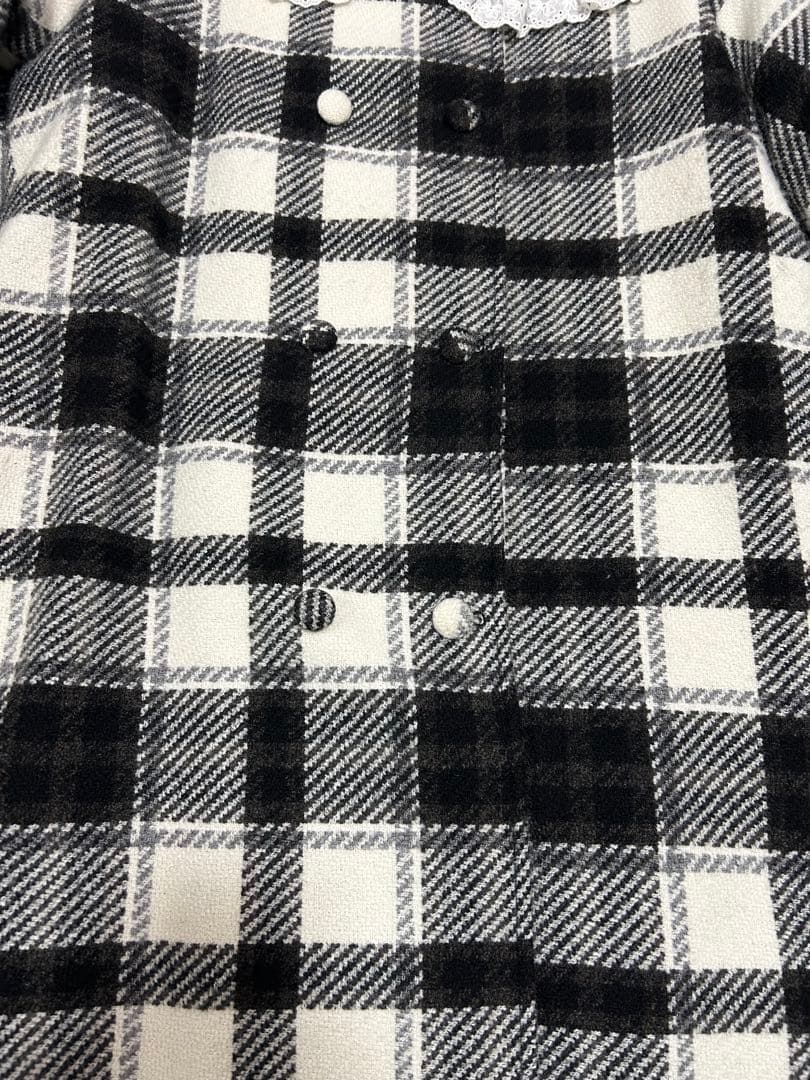 メリージェニー　チェックセーラーカラーAラインコート　ブラック