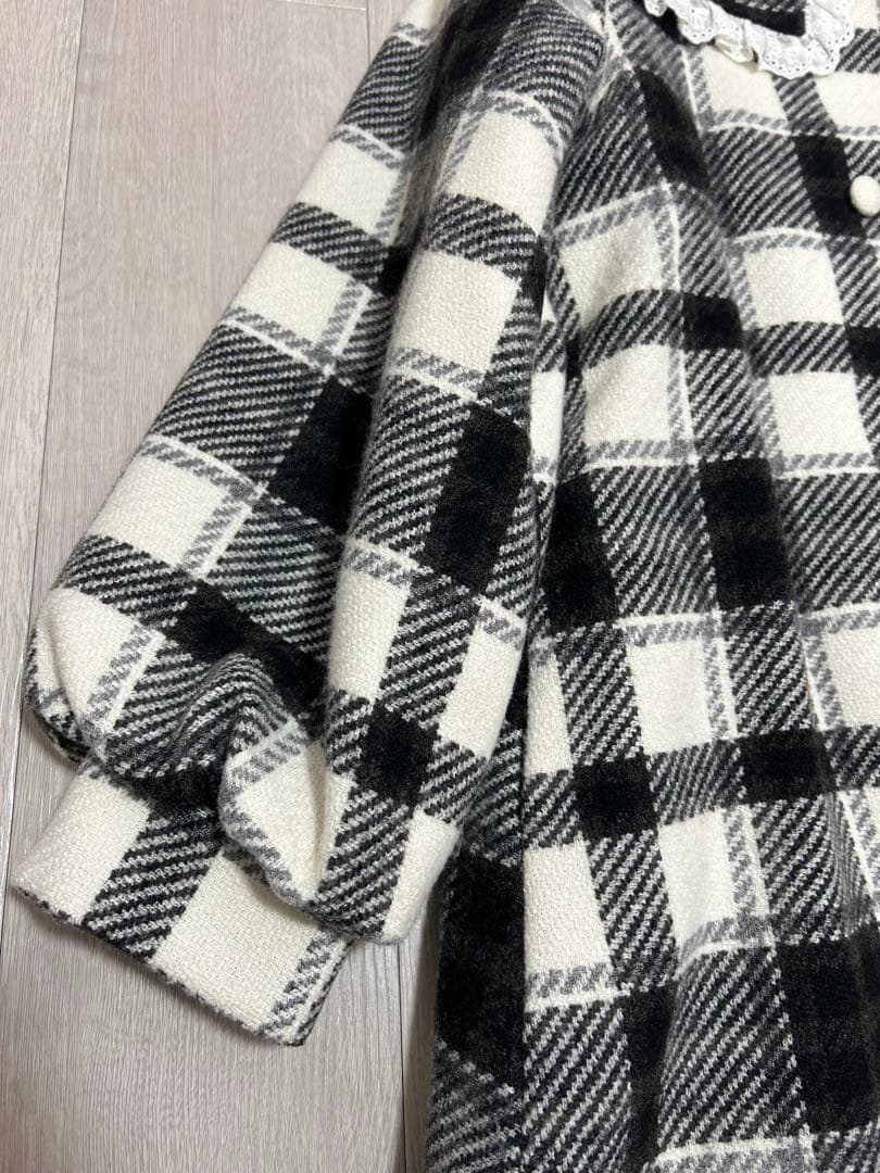 メリージェニー　チェックセーラーカラーAラインコート　ブラック