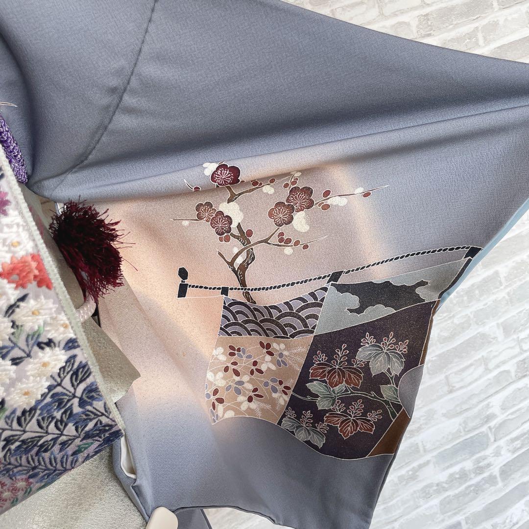 訪問着　帯　のみ　遠山紋様　梅の木　鶴　幔幕文　金彩加工　入学式　卒業式　H6