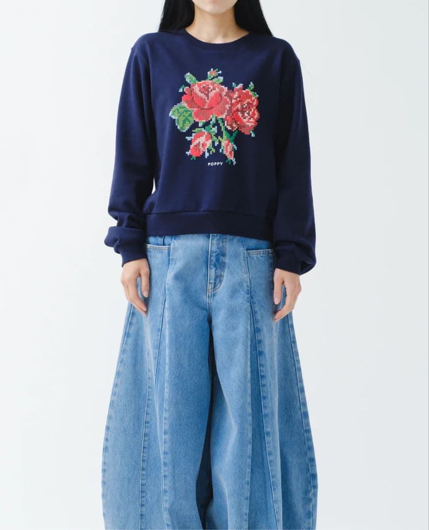 トップス POPPY Flower cross-stitchprintsweatshirt