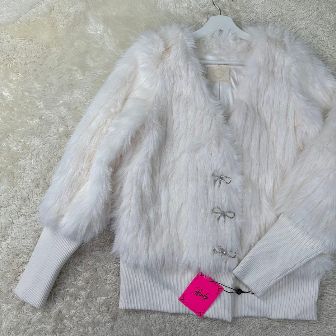 ✨新品未使用タグ付き✨Rady ファーブルゾン ホワイト リボン M