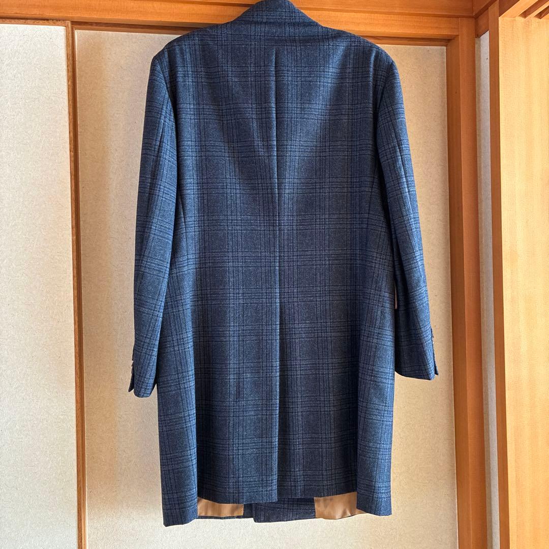 ネイビー チェック柄 ダブルブレストコート