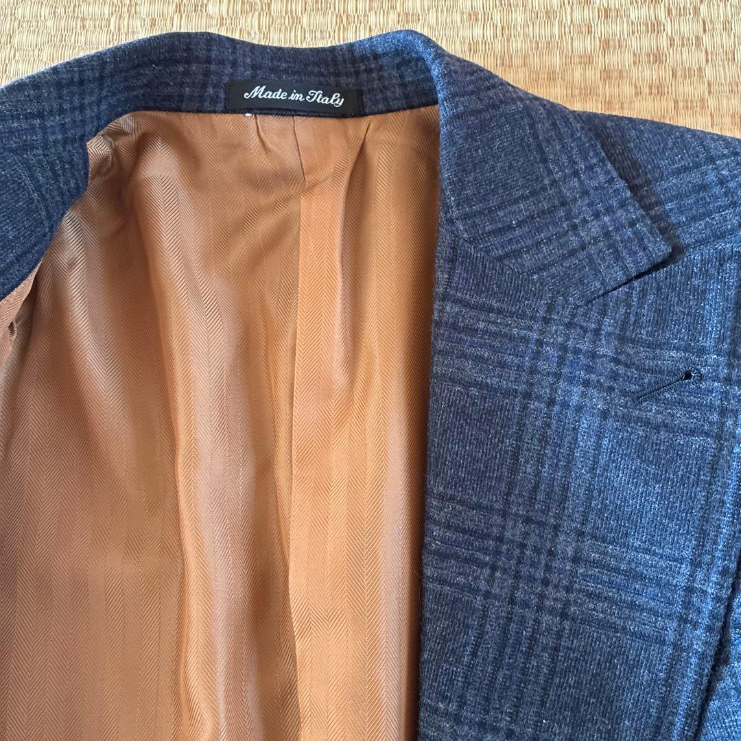 ネイビー チェック柄 ダブルブレストコート