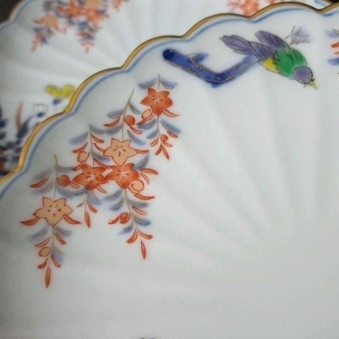 未使用品　有田焼　其泉　染錦君子文　銘々皿揃　金彩　花鳥　菊割皿　中皿　取り皿