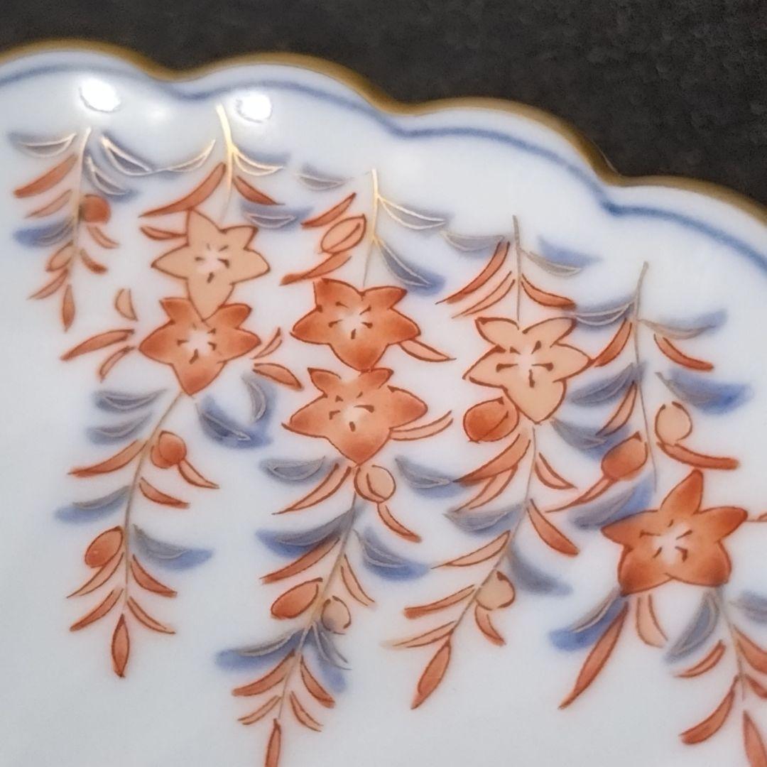 未使用品　有田焼　其泉　染錦君子文　銘々皿揃　金彩　花鳥　菊割皿　中皿　取り皿