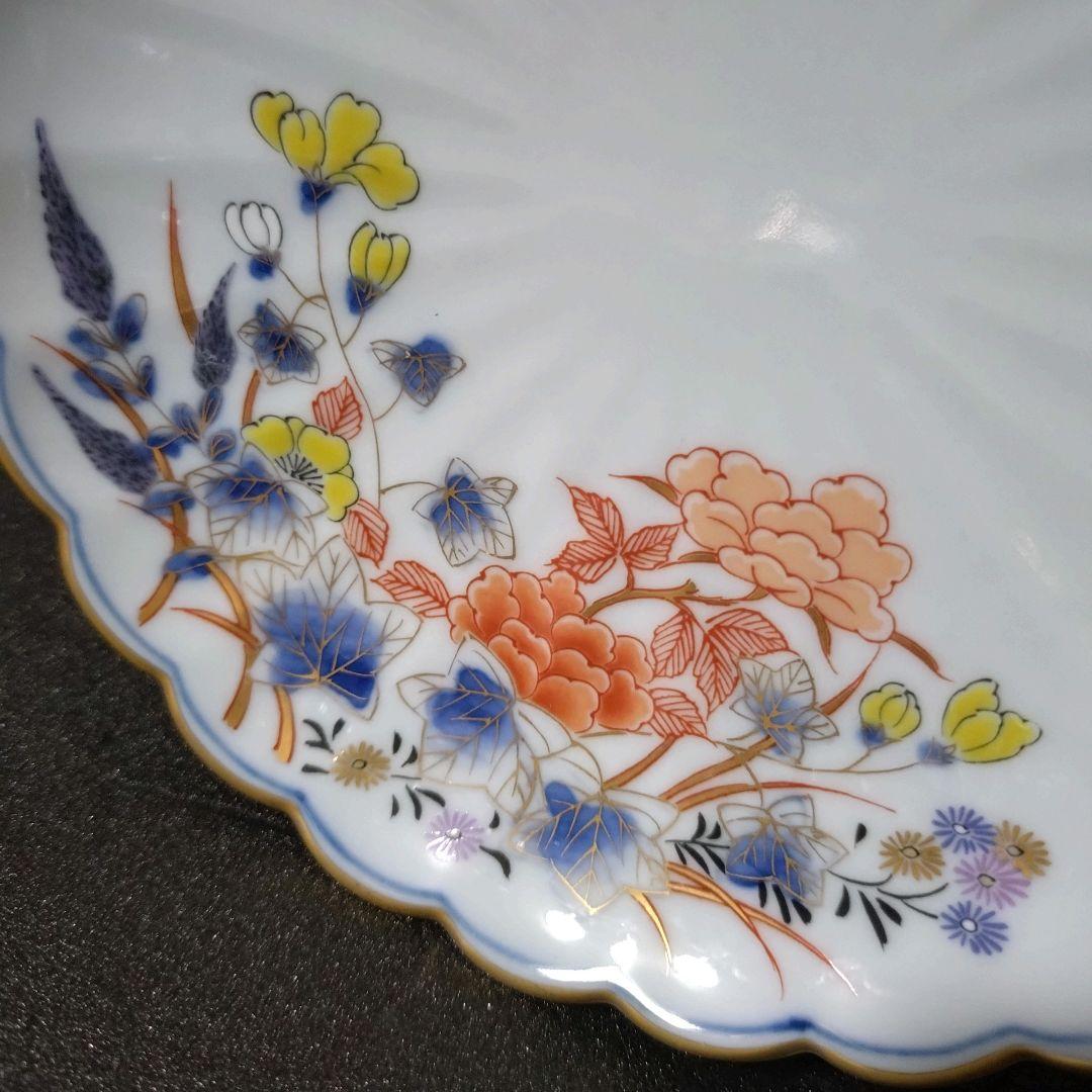 未使用品　有田焼　其泉　染錦君子文　銘々皿揃　金彩　花鳥　菊割皿　中皿　取り皿