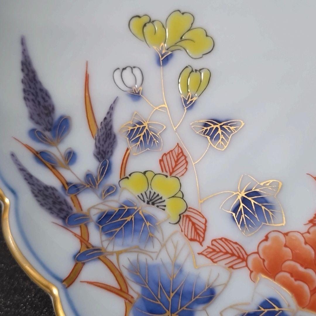 未使用品　有田焼　其泉　染錦君子文　銘々皿揃　金彩　花鳥　菊割皿　中皿　取り皿