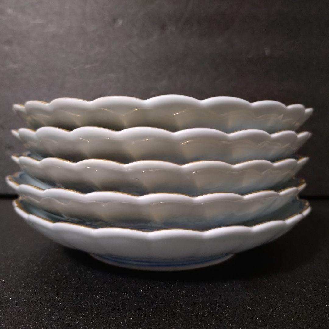 未使用品　有田焼　其泉　染錦君子文　銘々皿揃　金彩　花鳥　菊割皿　中皿　取り皿