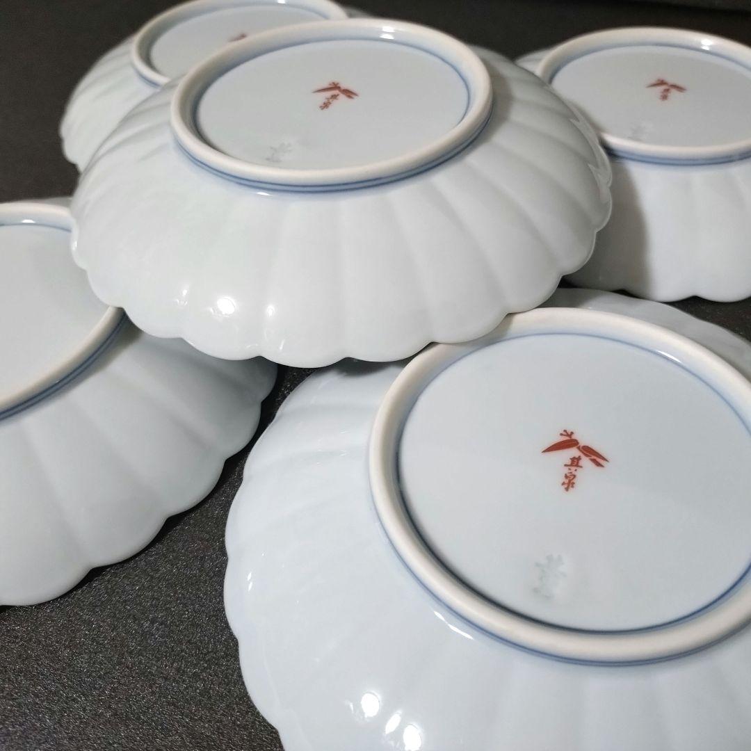 未使用品　有田焼　其泉　染錦君子文　銘々皿揃　金彩　花鳥　菊割皿　中皿　取り皿