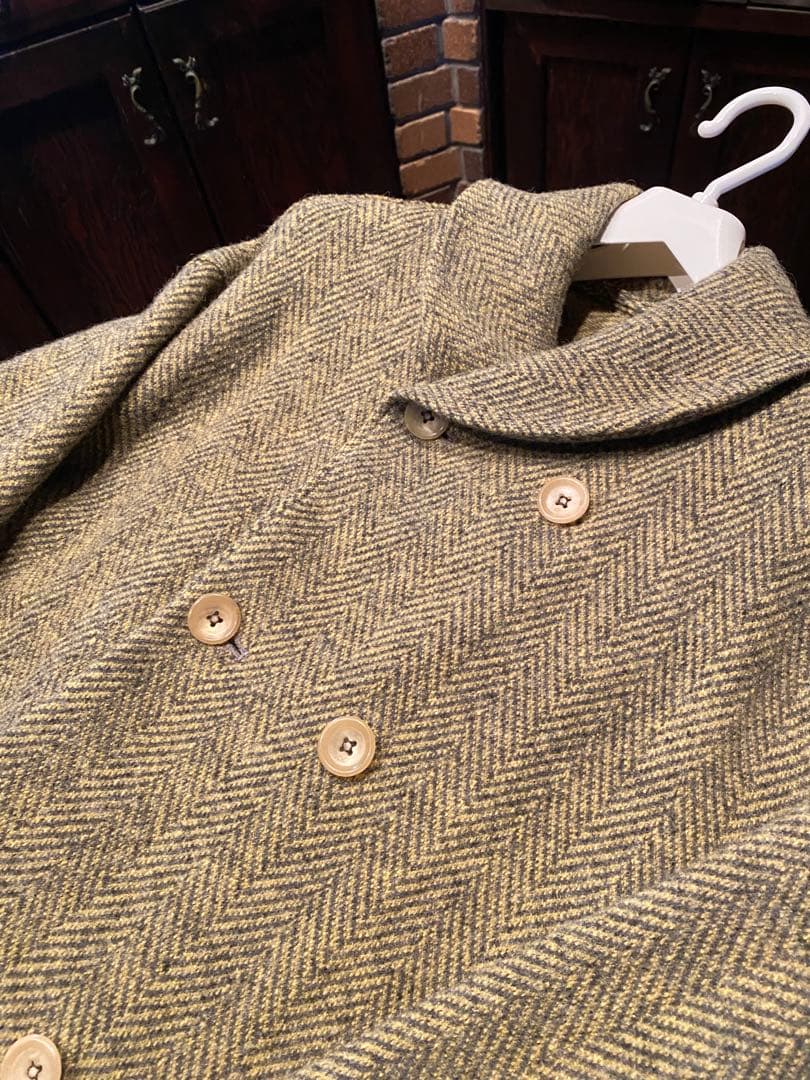 45Ｒ シェットランドヘリンボンカウチンコート ウール ロングコート
