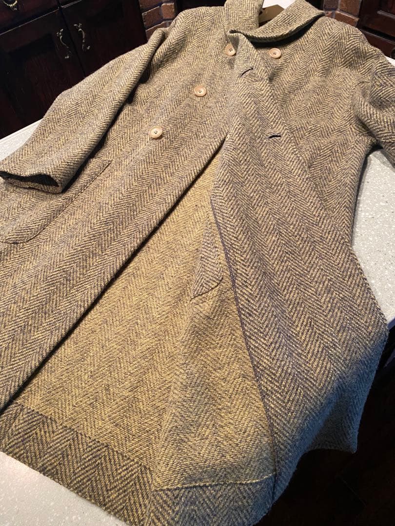 45Ｒ シェットランドヘリンボンカウチンコート ウール ロングコート