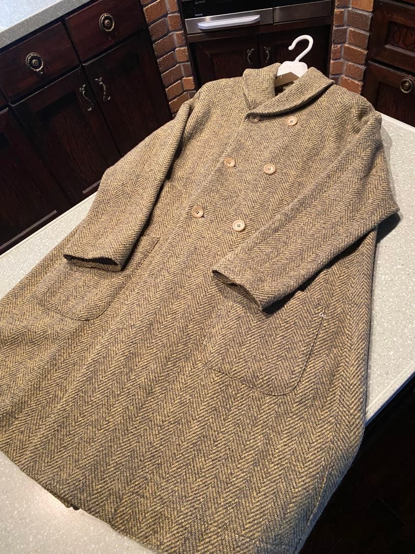 45Ｒ シェットランドヘリンボンカウチンコート ウール ロングコート