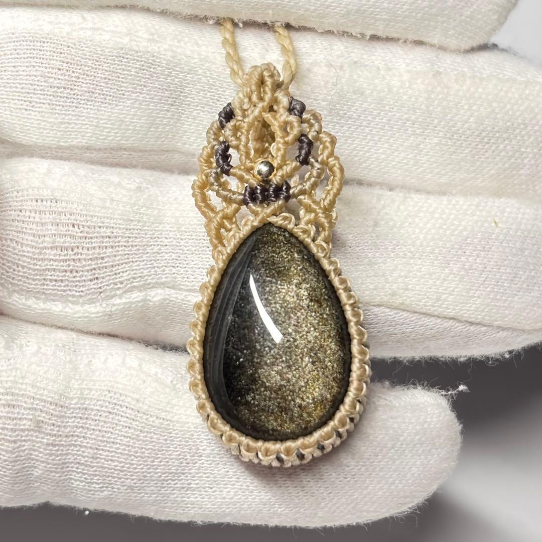 #2053 ♡ゴールドオブシディアン&モリオン&水晶天然石♡マクラメネックレス