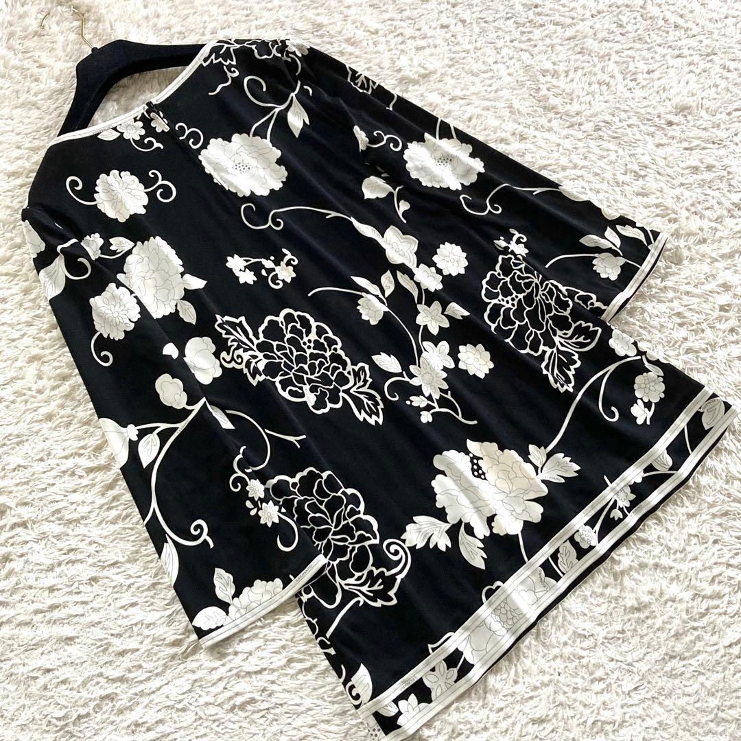 【近年タグ 未使用級】レオナール カンカン チュニック モノトーン 花柄トリム