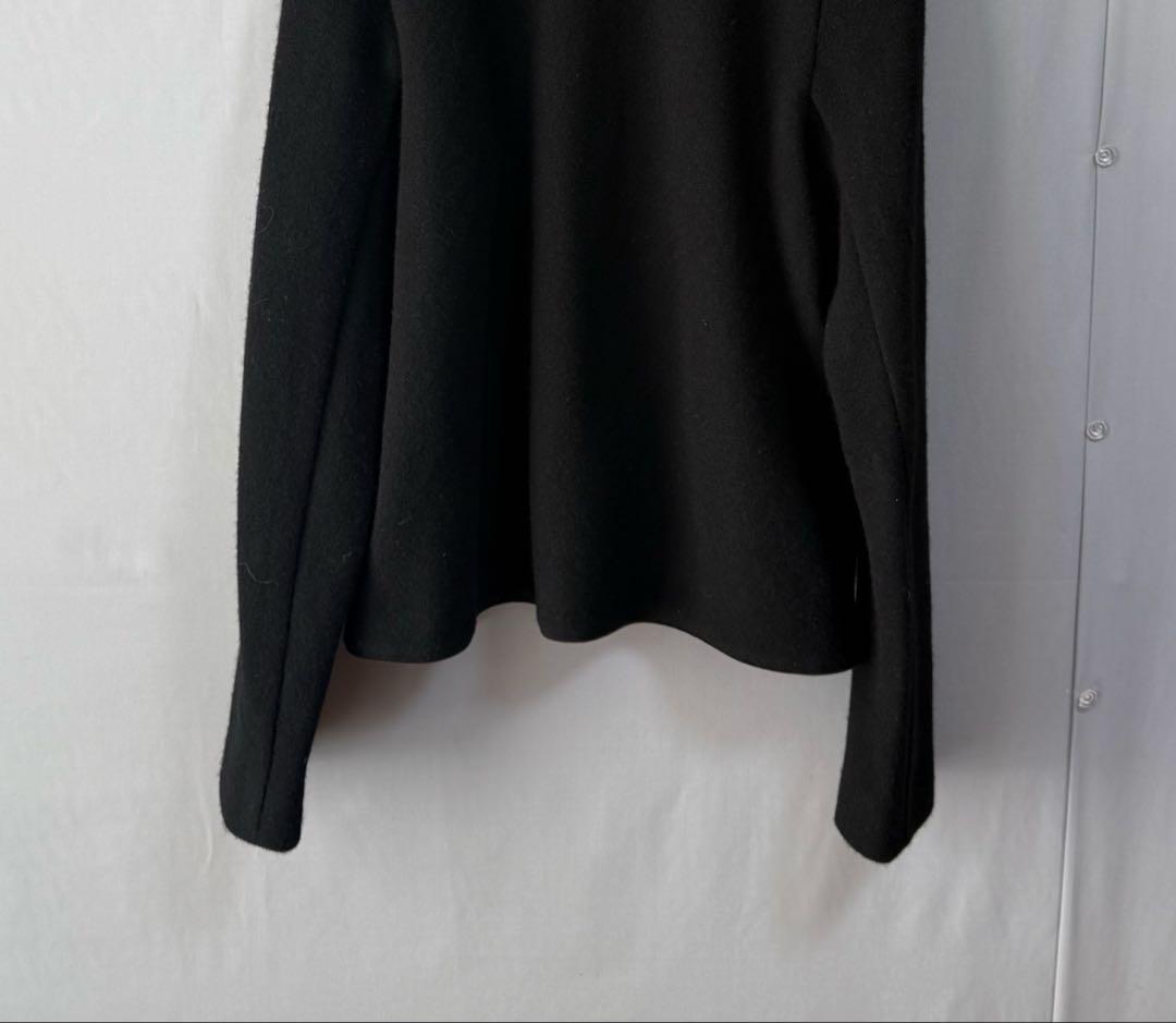 ドゥーズィエムクラス　シルクテープ　ウール混ノーカラージャケット　黒
