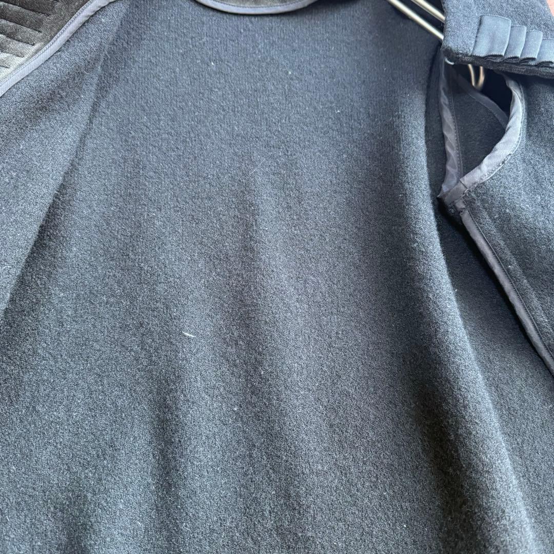 ドゥーズィエムクラス　シルクテープ　ウール混ノーカラージャケット　黒