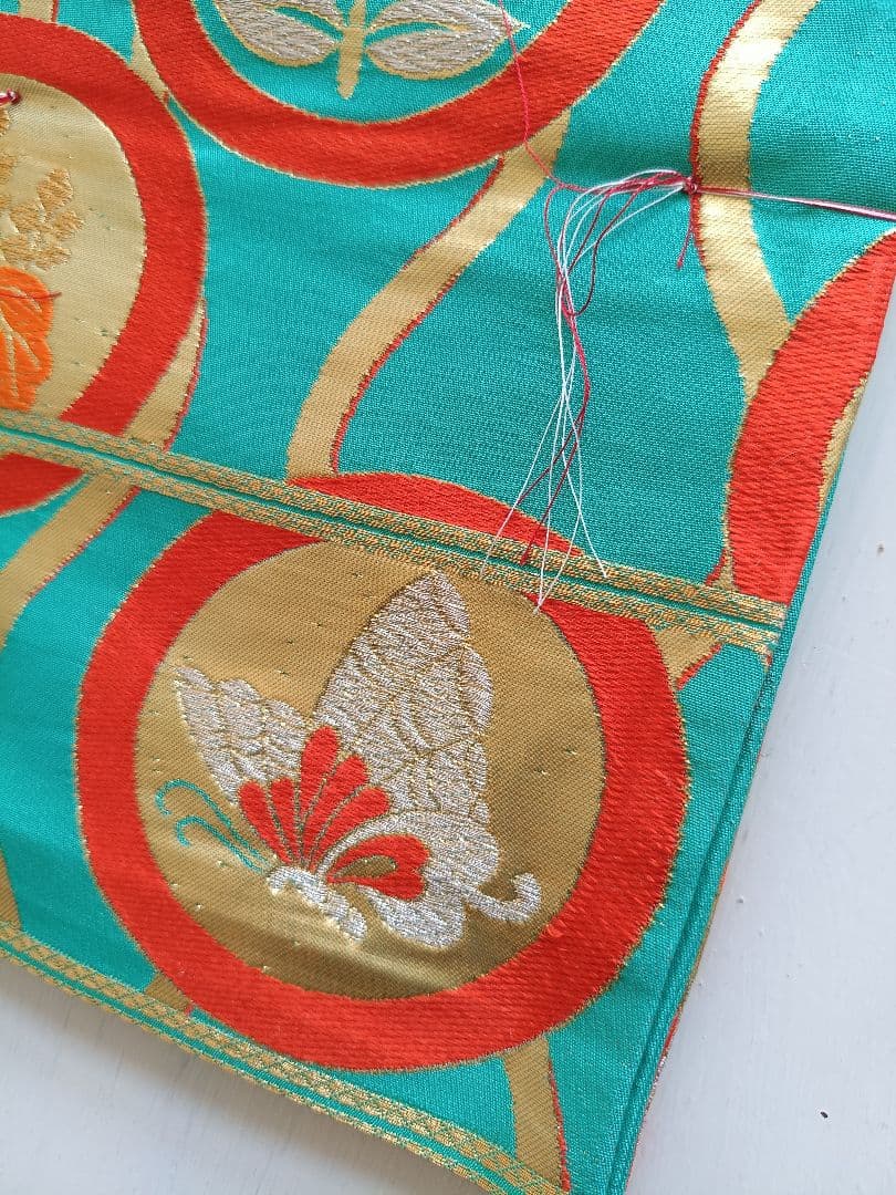 未使用品☆アンティーク☆エメラルドグリーン袋帯丸帯☆七五三