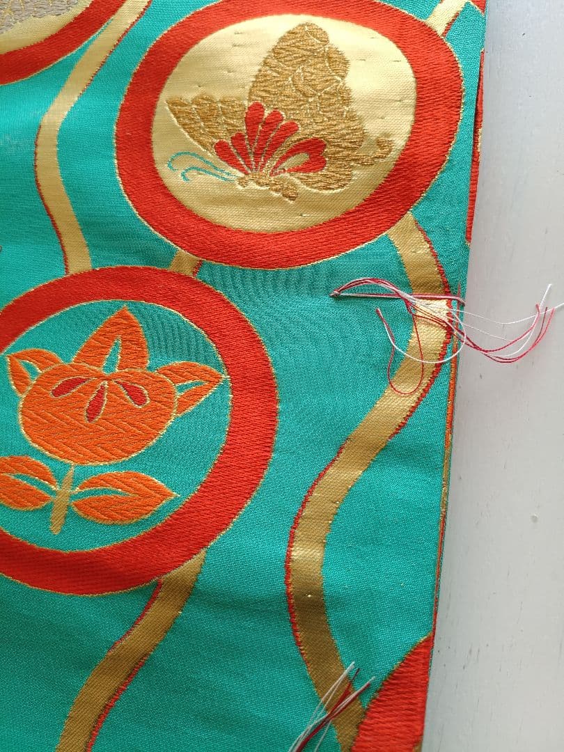 未使用品☆アンティーク☆エメラルドグリーン袋帯丸帯☆七五三