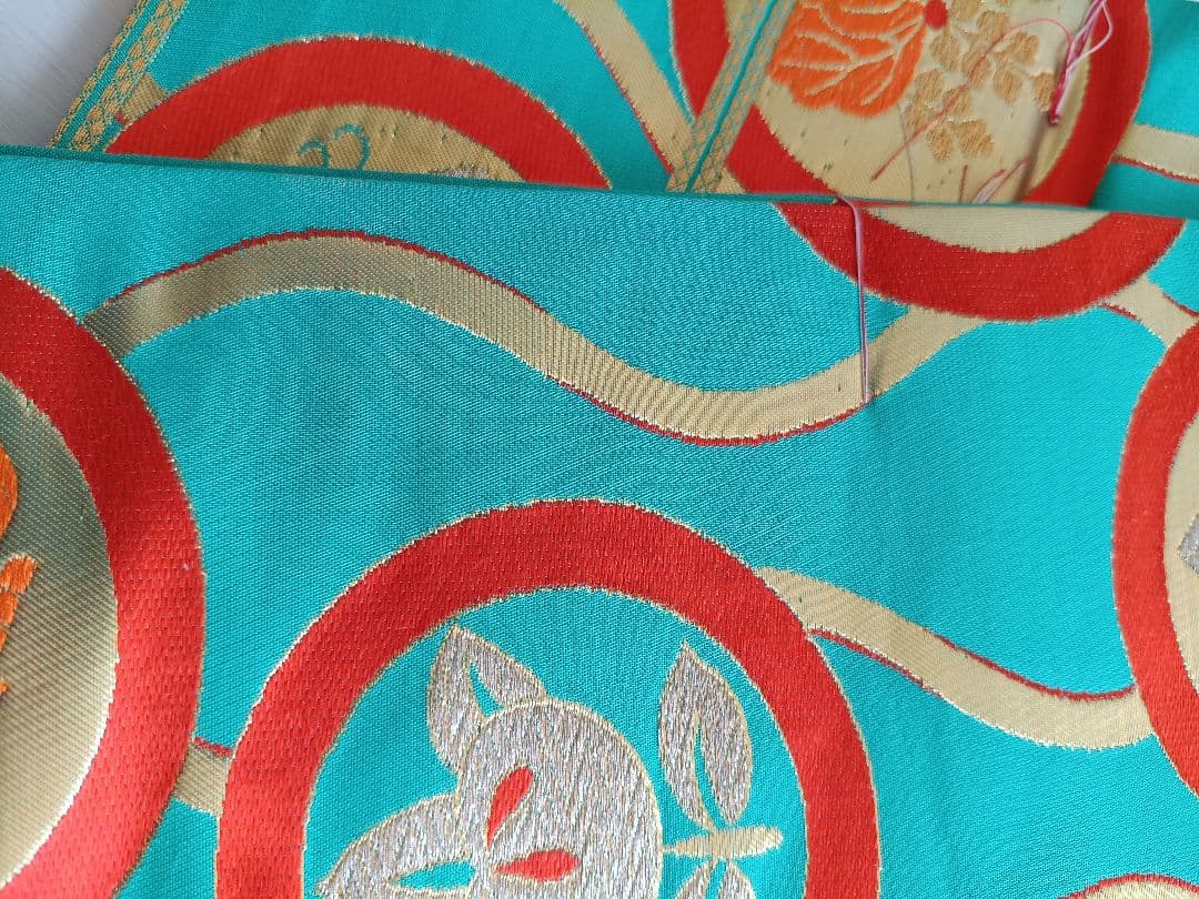 未使用品☆アンティーク☆エメラルドグリーン袋帯丸帯☆七五三