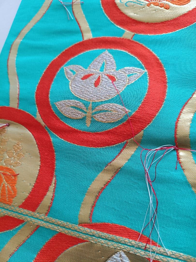 未使用品☆アンティーク☆エメラルドグリーン袋帯丸帯☆七五三