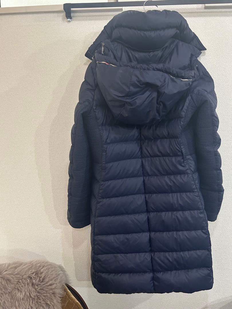バーバリーダウンコート　ベルト欠損　取り外し可のフード付き　レディースM 紺
