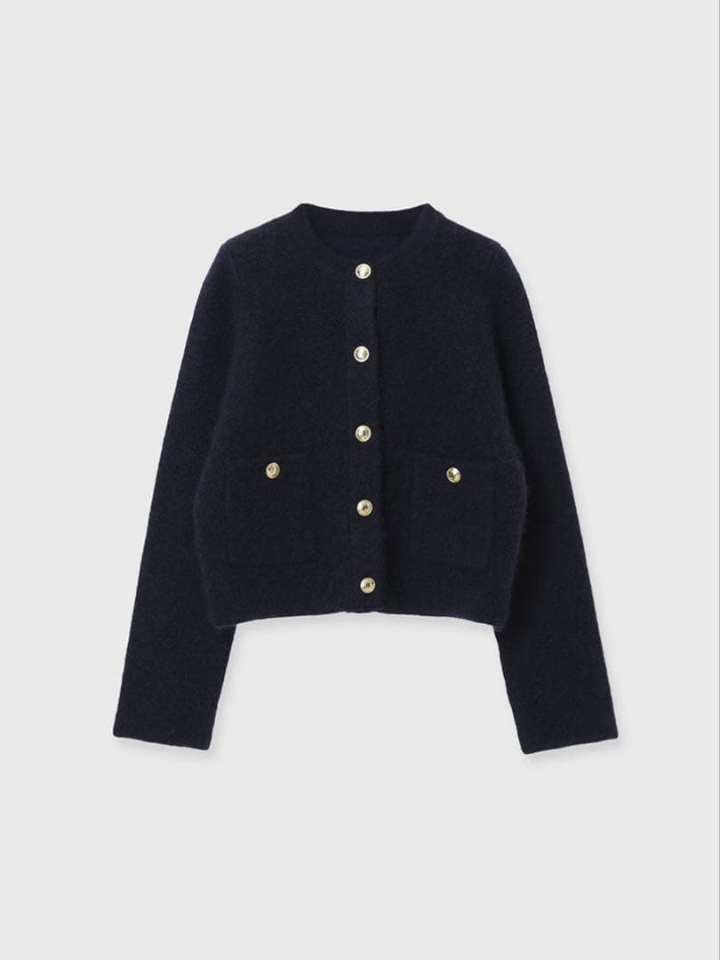 anuans カシミヤブレンドノーカラーニットジャケット アニュアンス