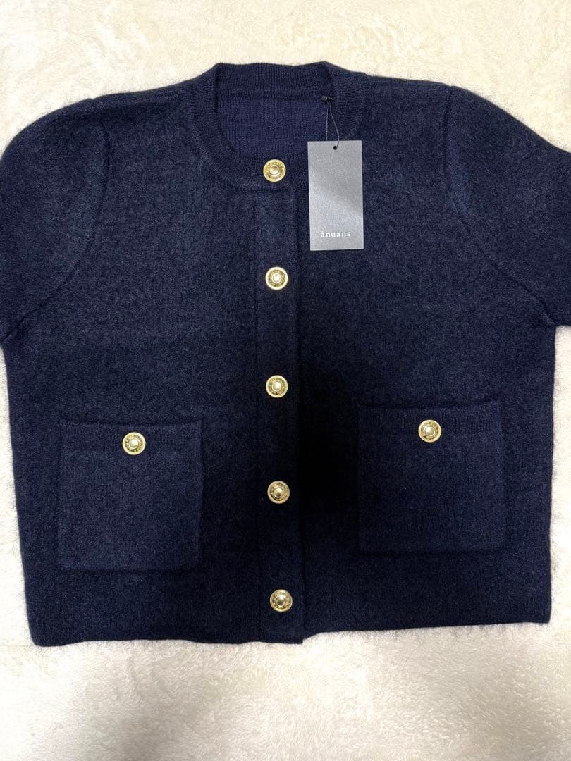anuans カシミヤブレンドノーカラーニットジャケット アニュアンス