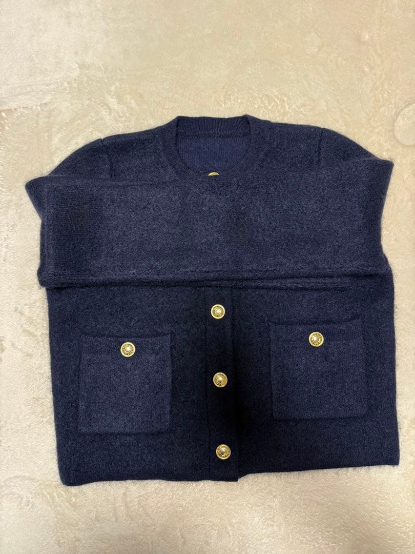 anuans カシミヤブレンドノーカラーニットジャケット アニュアンス