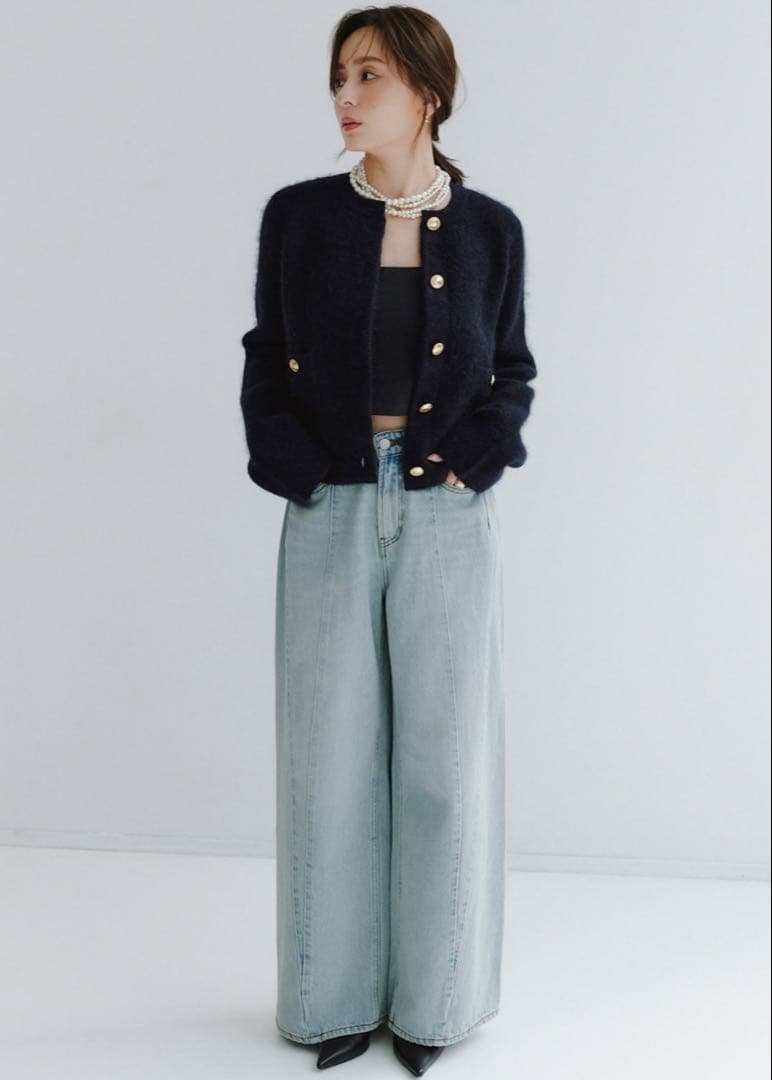 anuans カシミヤブレンドノーカラーニットジャケット アニュアンス