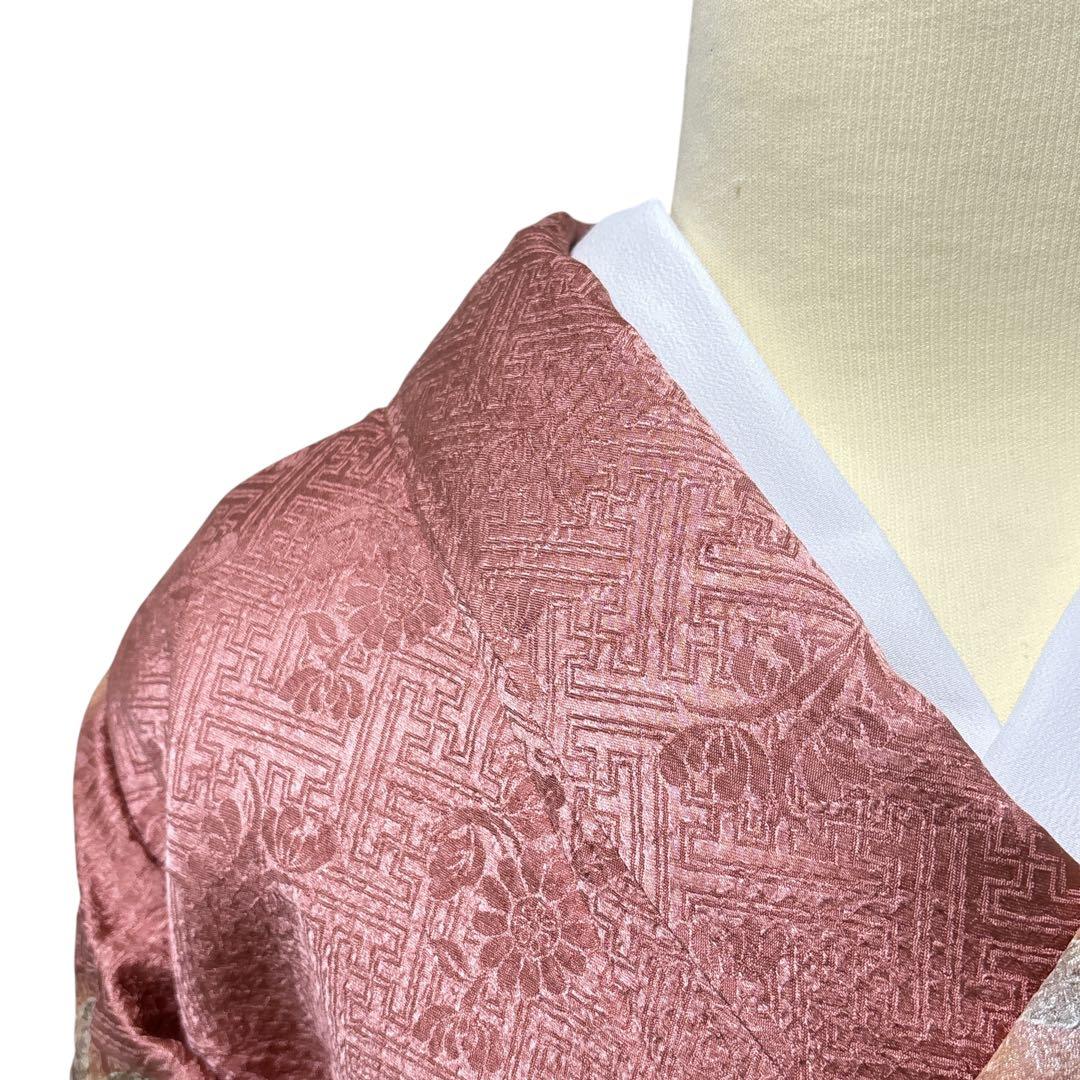 AA8愛華 着物 訪問着　絞り辻け花　曙色 正絹手縫い仕立て　美品