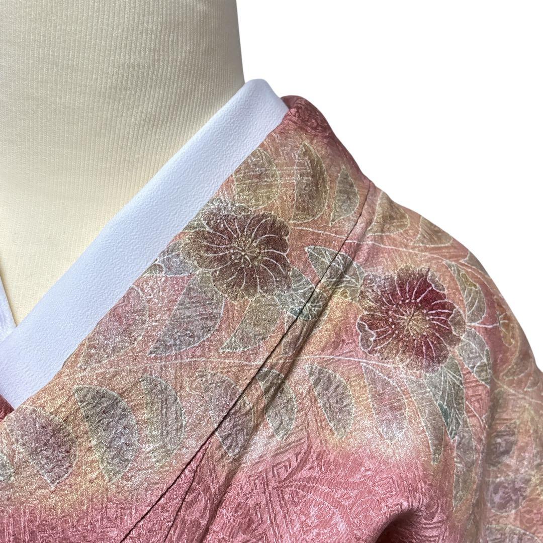 AA8愛華 着物 訪問着　絞り辻け花　曙色 正絹手縫い仕立て　美品