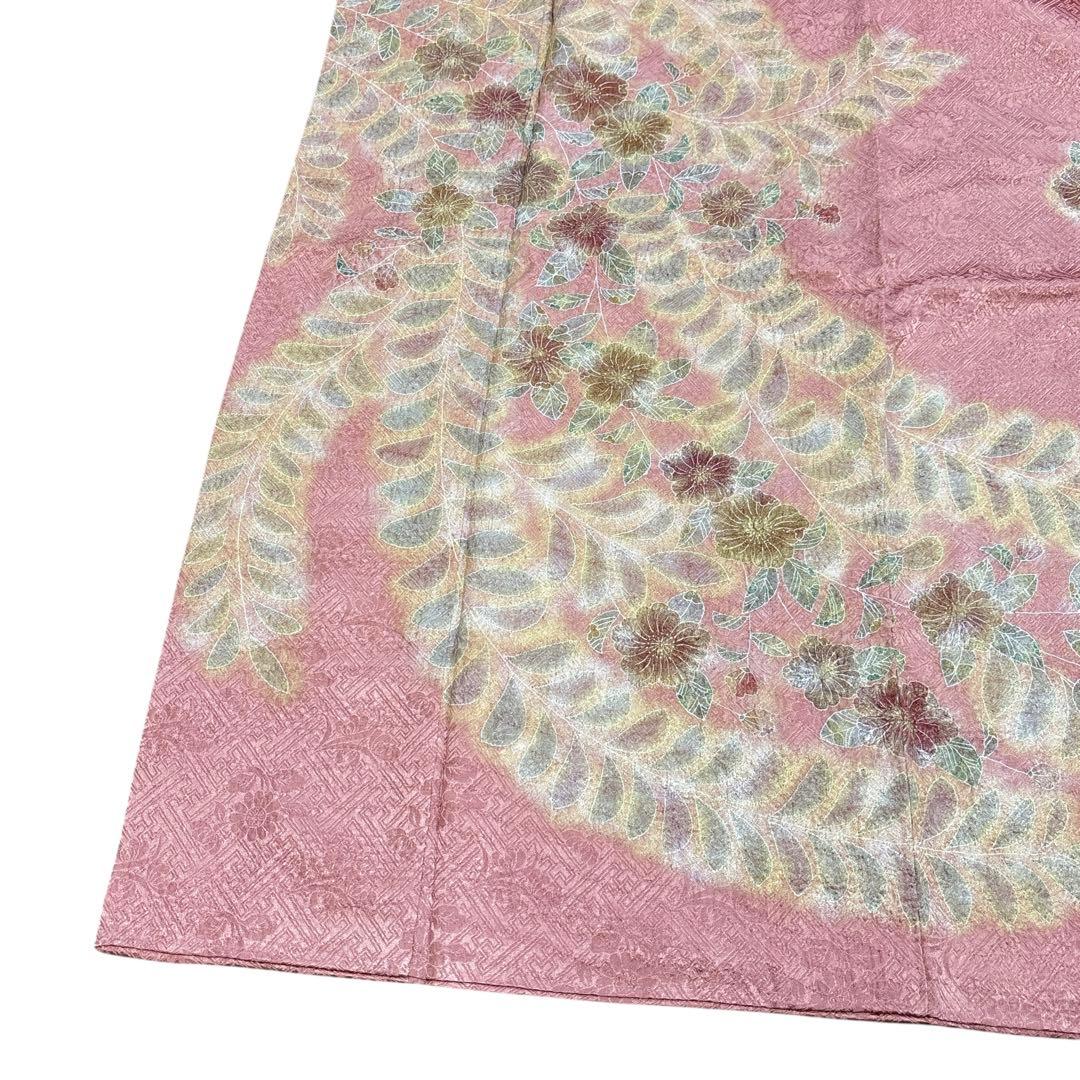 AA8愛華 着物 訪問着　絞り辻け花　曙色 正絹手縫い仕立て　美品