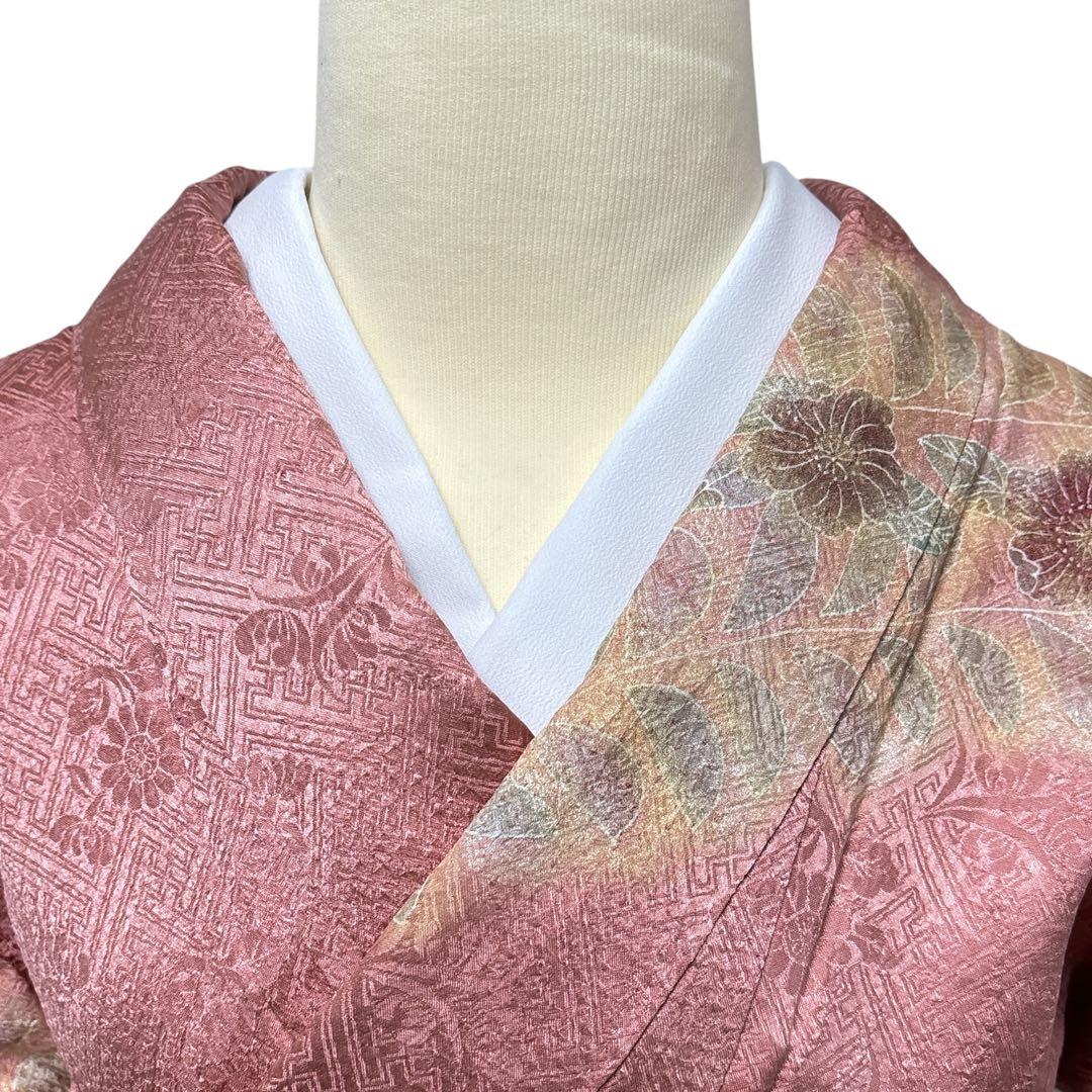 AA8愛華 着物 訪問着　絞り辻け花　曙色 正絹手縫い仕立て　美品