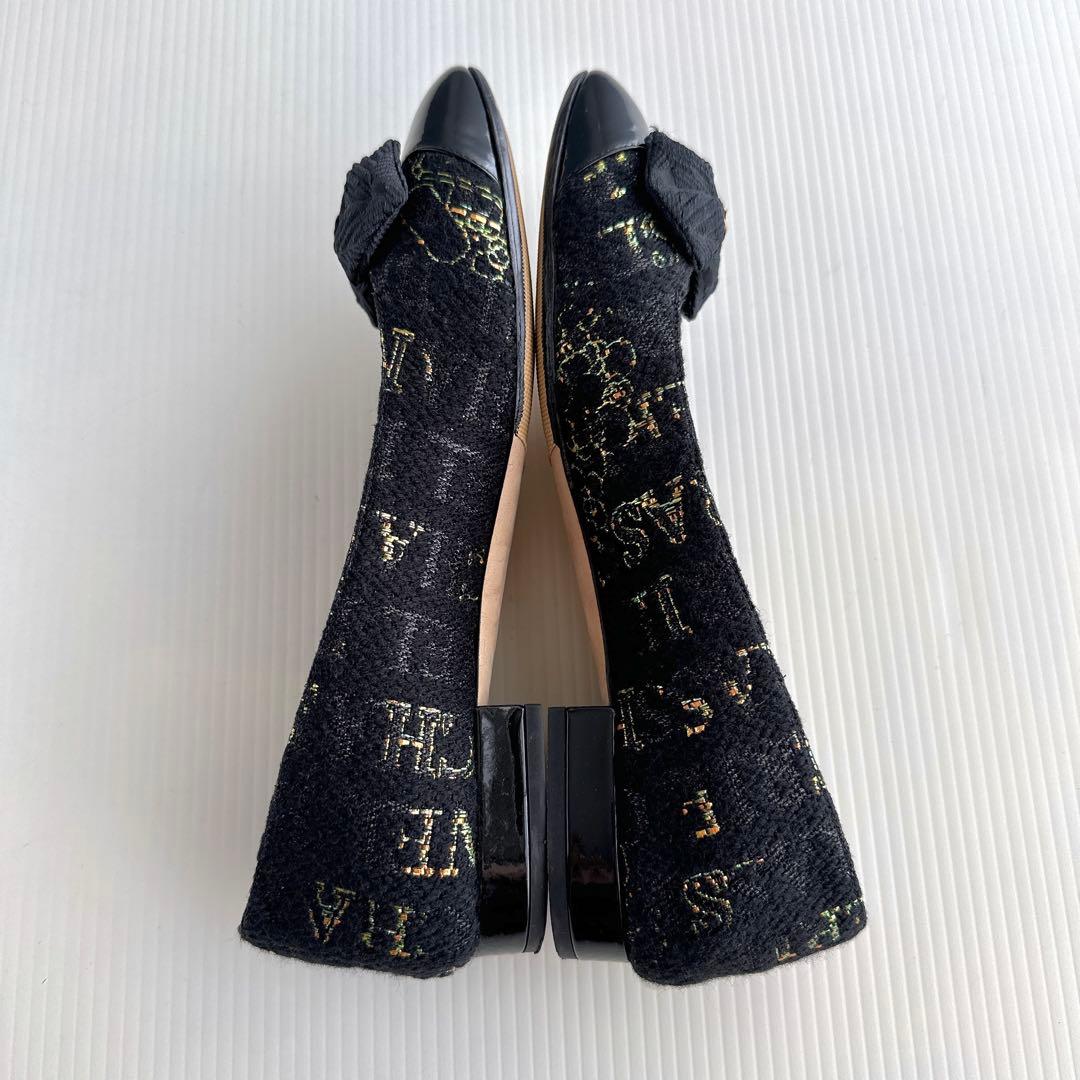 CHANEL シャネル　ココマーク　リボン　ツイード　フラットシューズ　パンプス