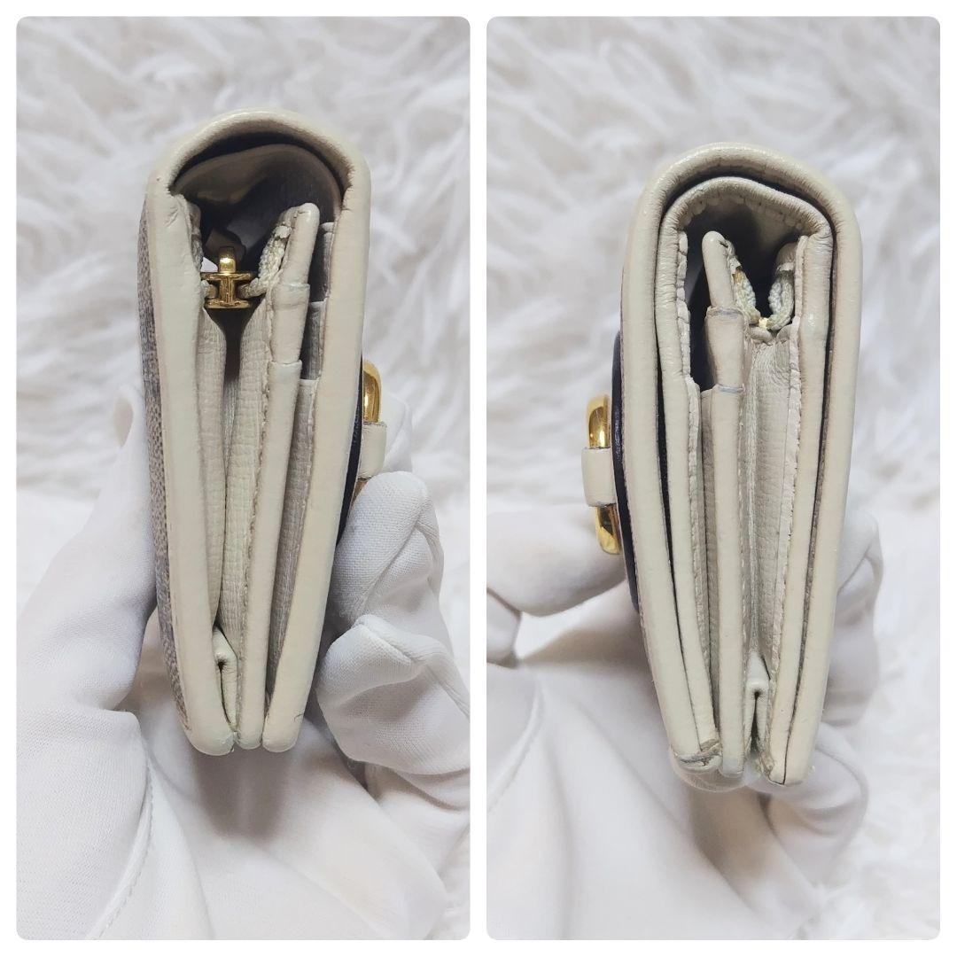 美品✨グッチ◇コンパクト二つ折り財布　ホースビット1955　スプリーム白レザー