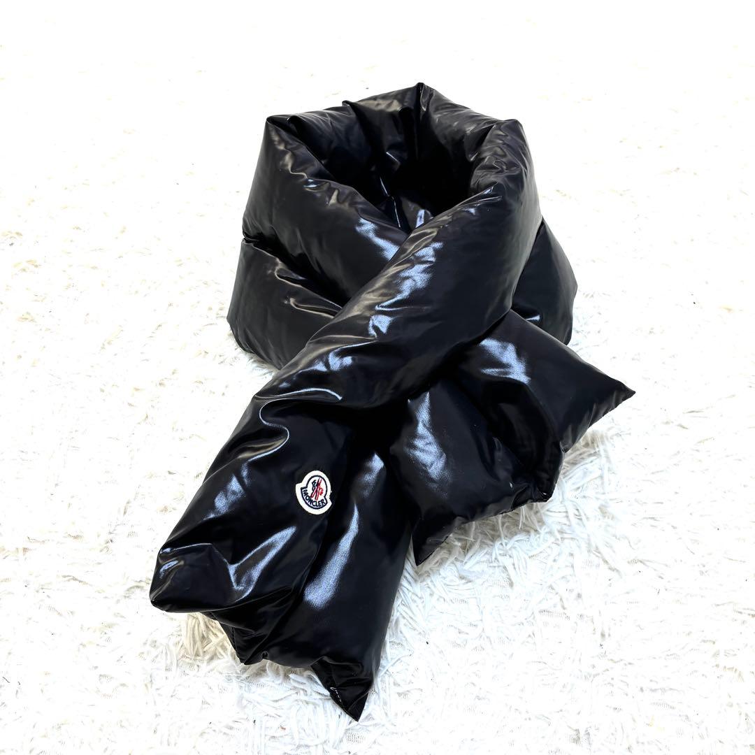 【未使用級】モンクレール SCIARPA ダウンマフラー ワッペン 黒 RFID
