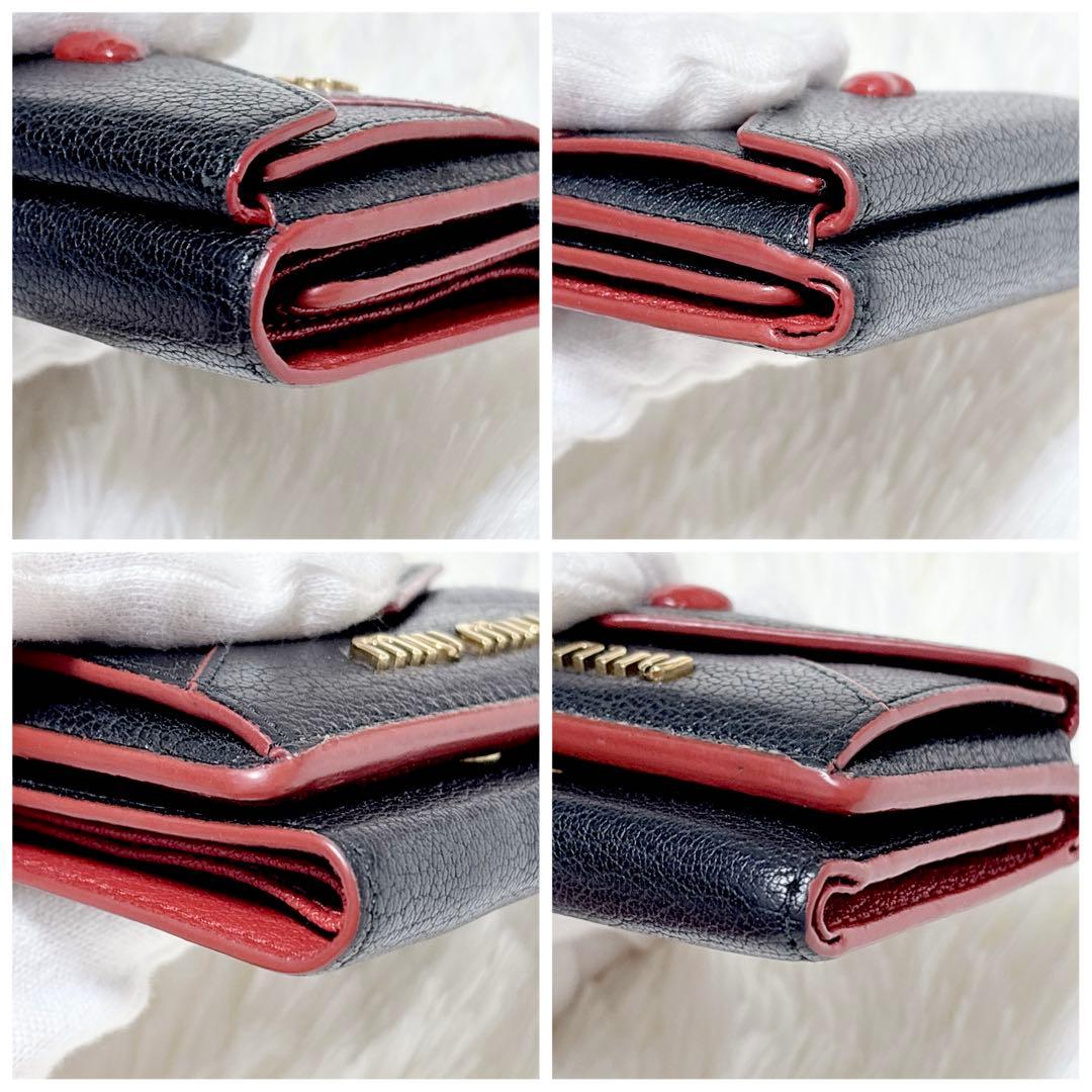 極美品✨ミュウミュウ ラブレター マドラス ハート 三つ折り財布 ブラック 黒