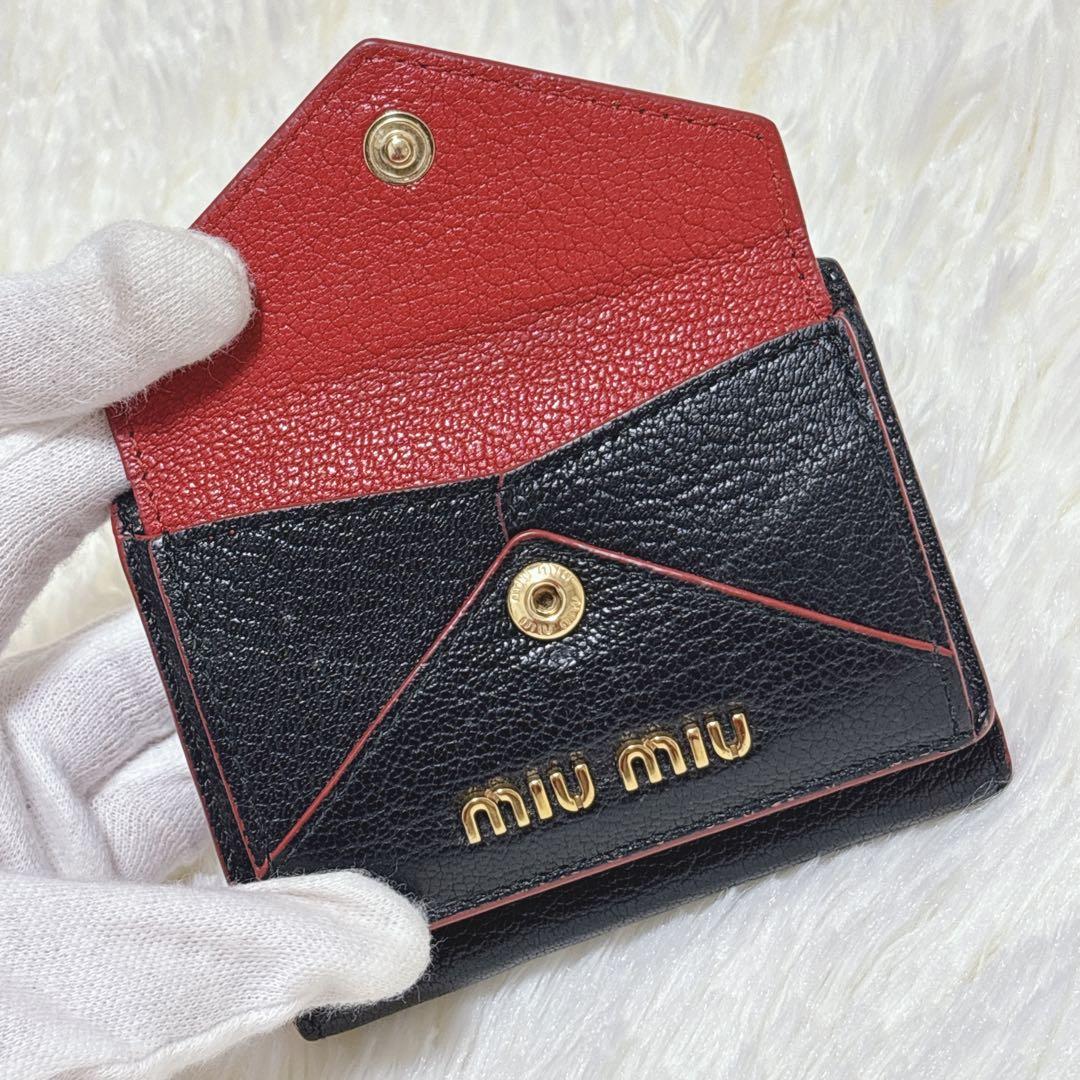 極美品✨ミュウミュウ ラブレター マドラス ハート 三つ折り財布 ブラック 黒