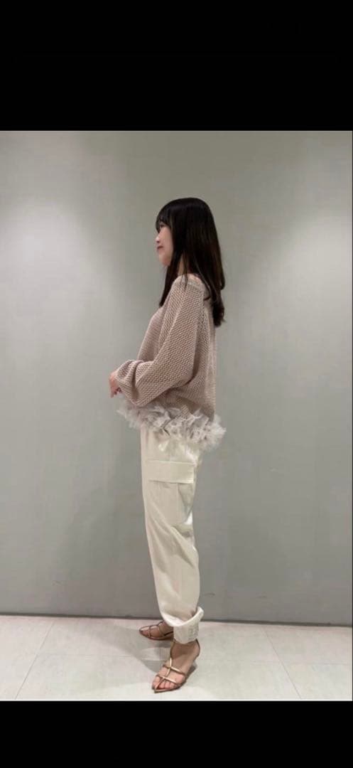 新品未使用タグ付 arpege storyサテンカーゴパンツ白