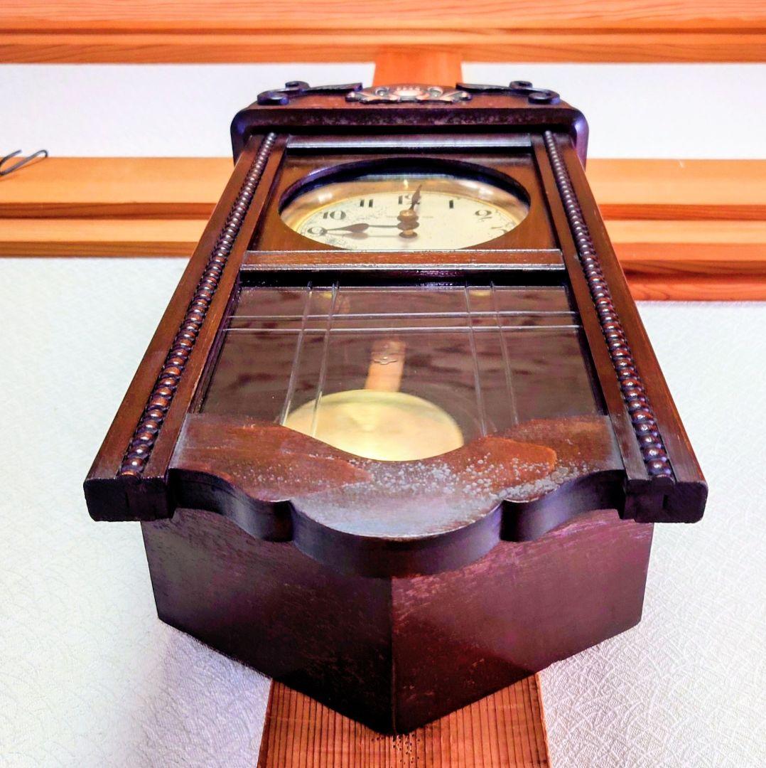 〈完動・美品〉今津菊次郎時計菱KI印　変り装飾ゼンマイ振り子時計