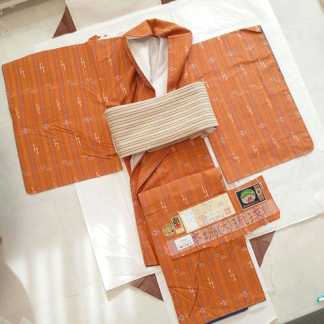 琉球絣　着物　沖縄　新品　半幅帯　訪問着　紬　伝統工芸品