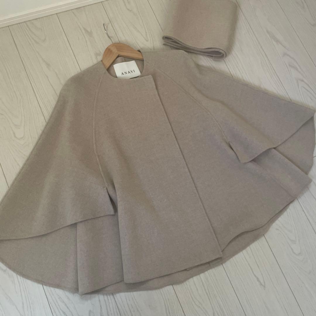 ANAYI リバーケープジャケット36 マフラー付き　ポンチョ　定価80300