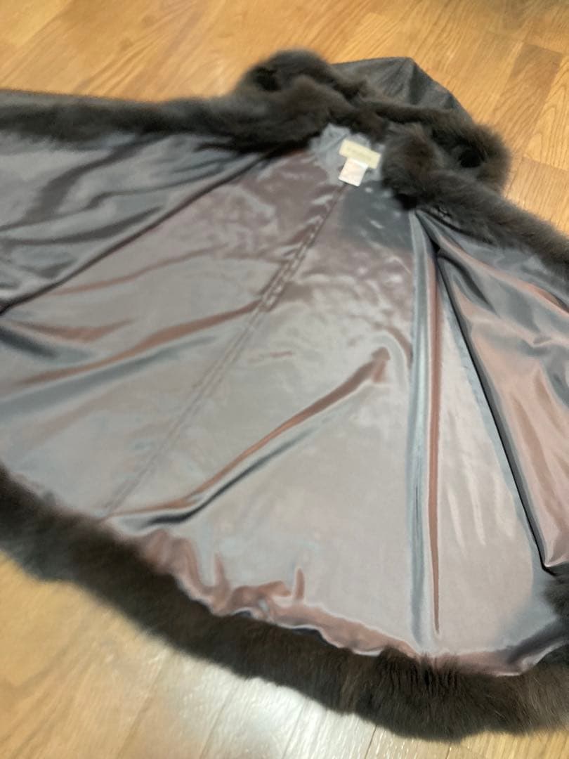 【高級】カシミヤ100%　フォックスファー　フード　ポンチョ　Ｍ〜LL