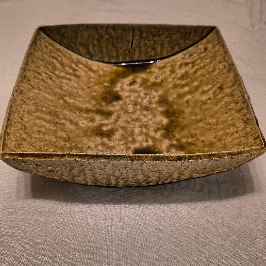 安達健 さん 茶灰釉大舟形鉢 大皿 2客セット