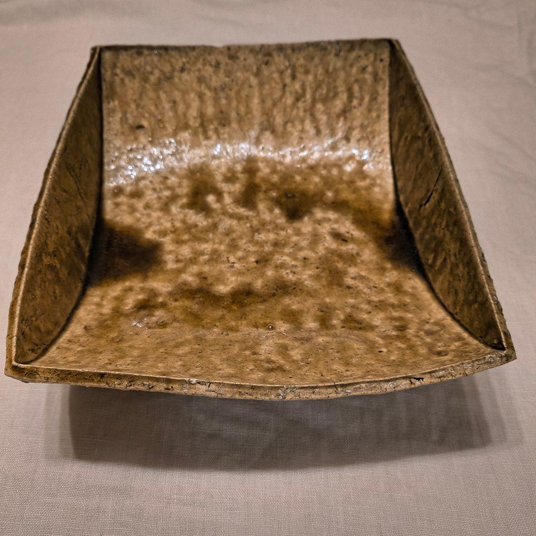 安達健 さん 茶灰釉大舟形鉢 大皿 2客セット