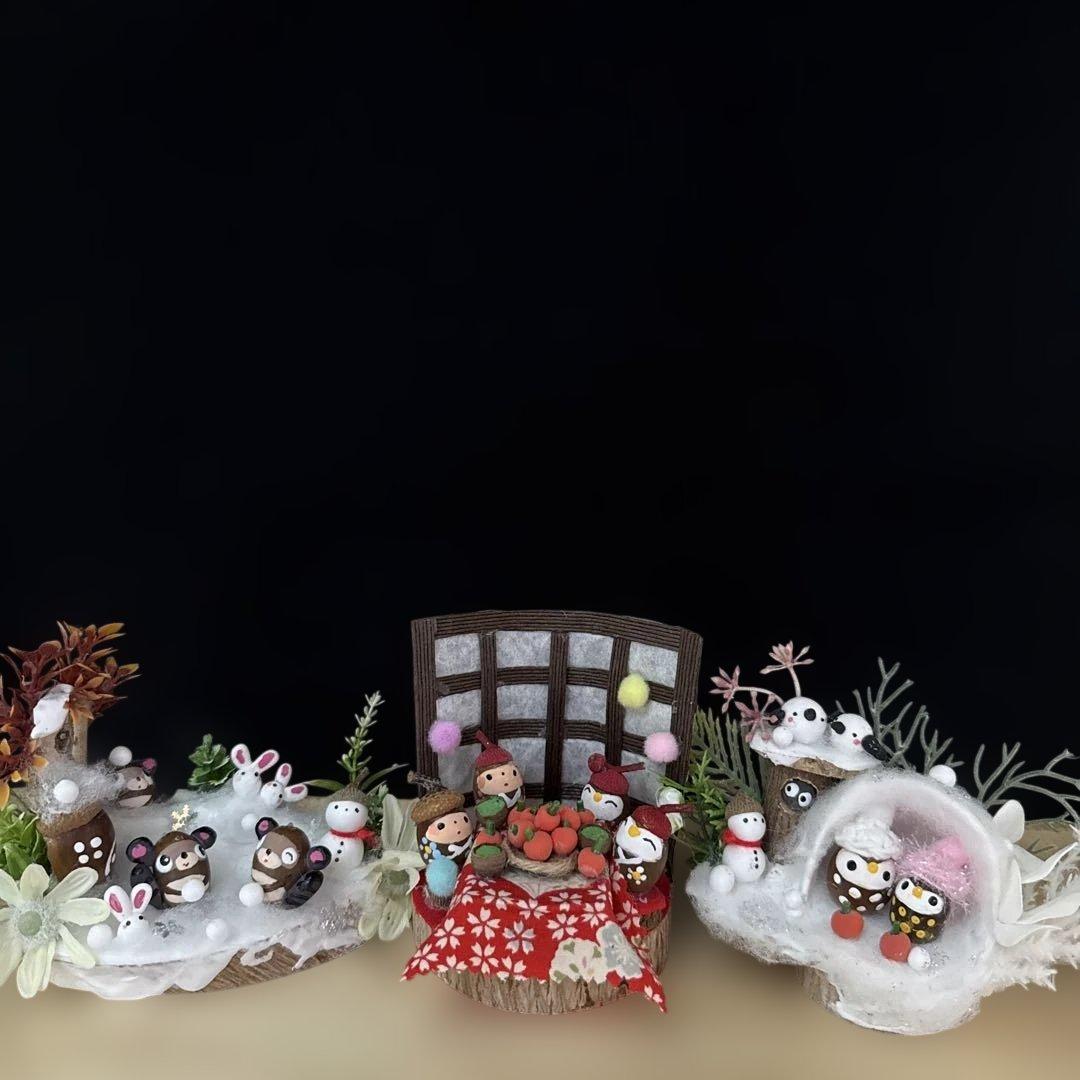 どんぐりアート♡冬のオブジェ3点セット＆ サンタがやってくるオブジェ♡
